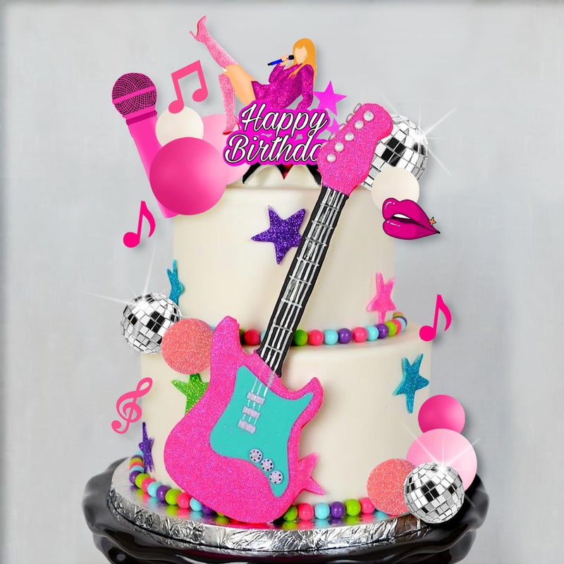 ZXSWEET DRWATE 26 PCS Music Cake Toppers Pink Girl Birthday Cake Topper and Disco cake topper for Music Birthday Party Decorations Supplies (1) - Image 4